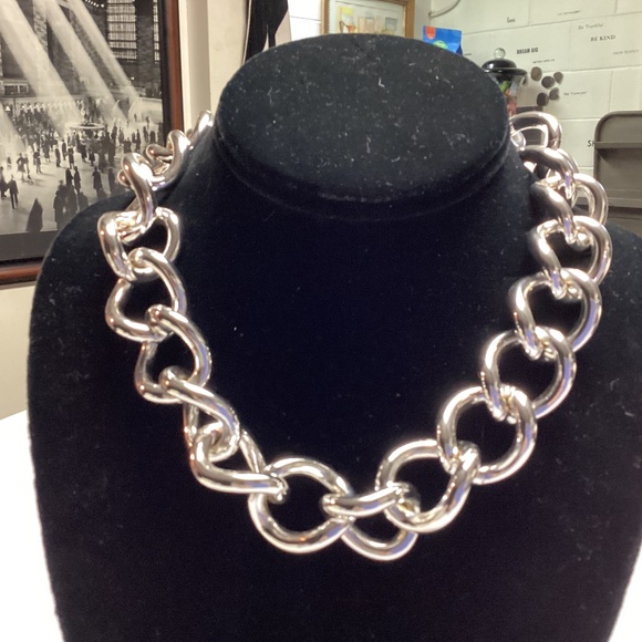 Ralph Lauren Silver Tone Chain Necklace Paper Toggle Logo HUGE - Picture 1 of 8